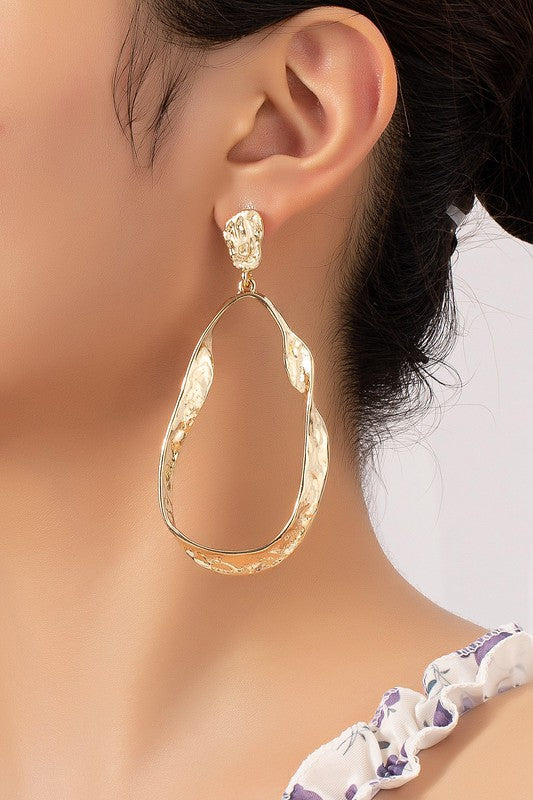 Statement hammered twisted metal hoop earrings