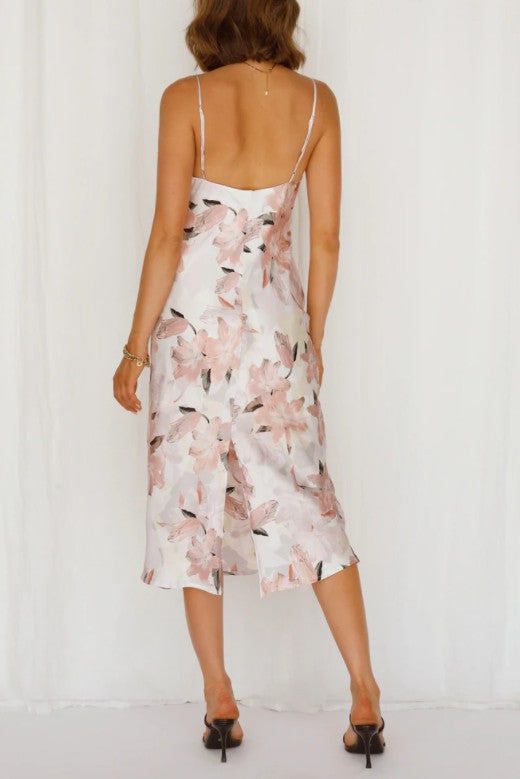 Floral Print Satin Midi Dress