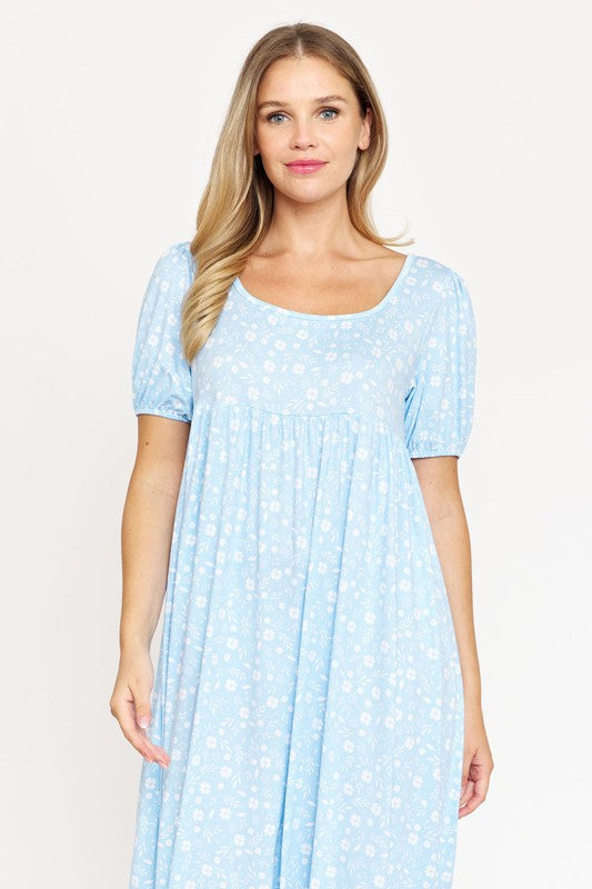 Empire Waist Floral Puff Sleeve Dress