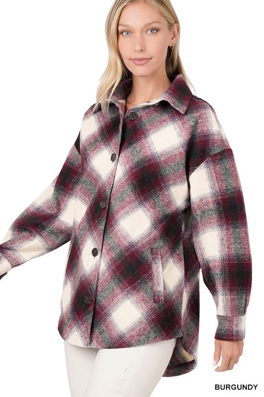 Yarn Dyed Plaid Shacket With Pockets