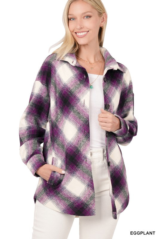 Yarn Dyed Plaid Shacket With Pockets