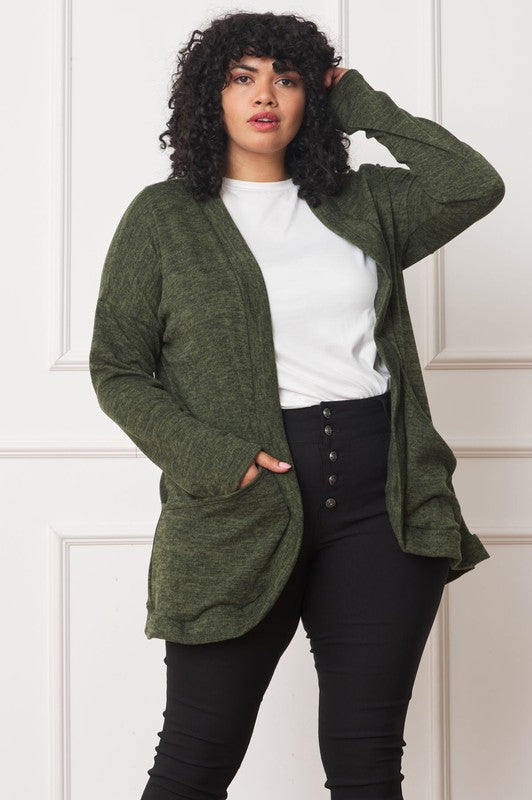 Plus Solid Drape Pocket Cardigan