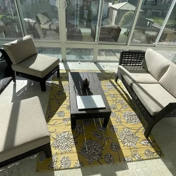 7x10 Feet Yellow Floral Outdoor Indoor Area Rug