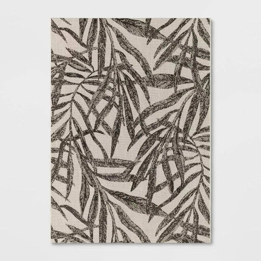 8x10 Feet Ivory Black Floral Palm Outdoor Area Rug