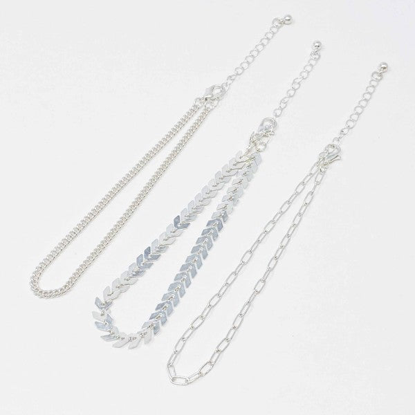 Chevron Chain Anklet, Set of 3