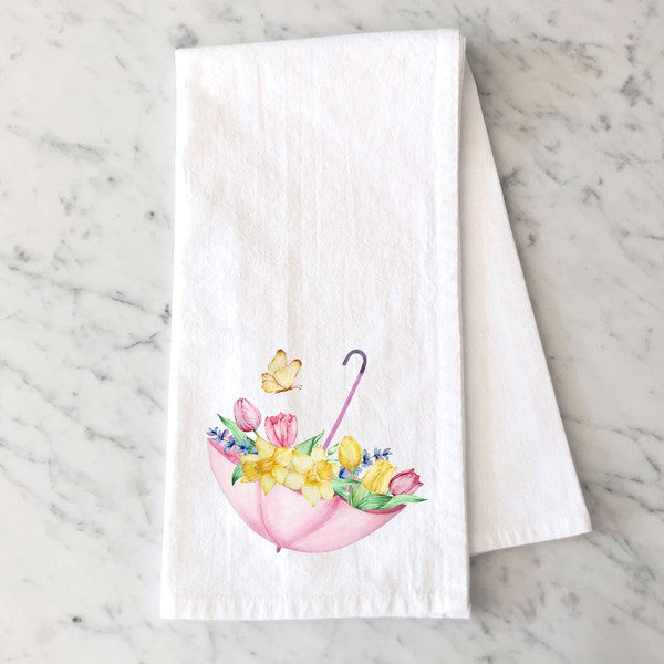 Flowers In Umbrella Tea Towel