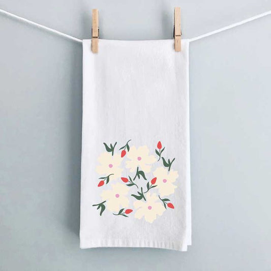 Pink Flowers And Buds Tea Towel