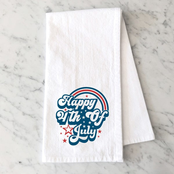 Happy 4th Of July Rainbow Tea Towel