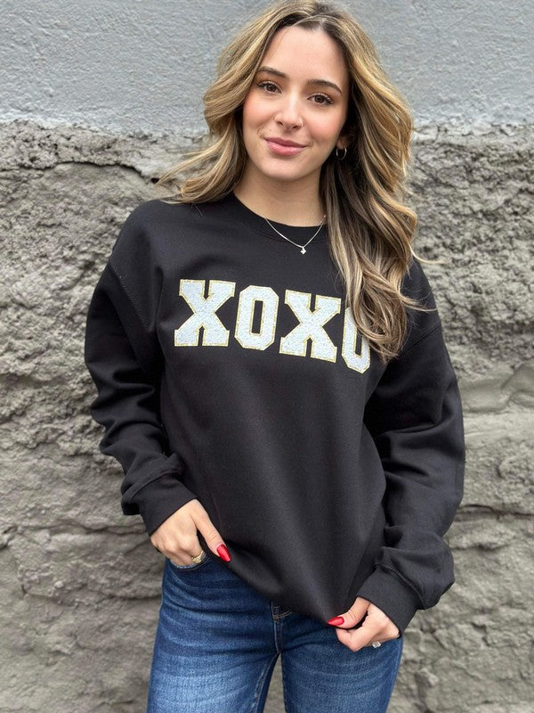 XOXO faux Patch Black Sweatshirt