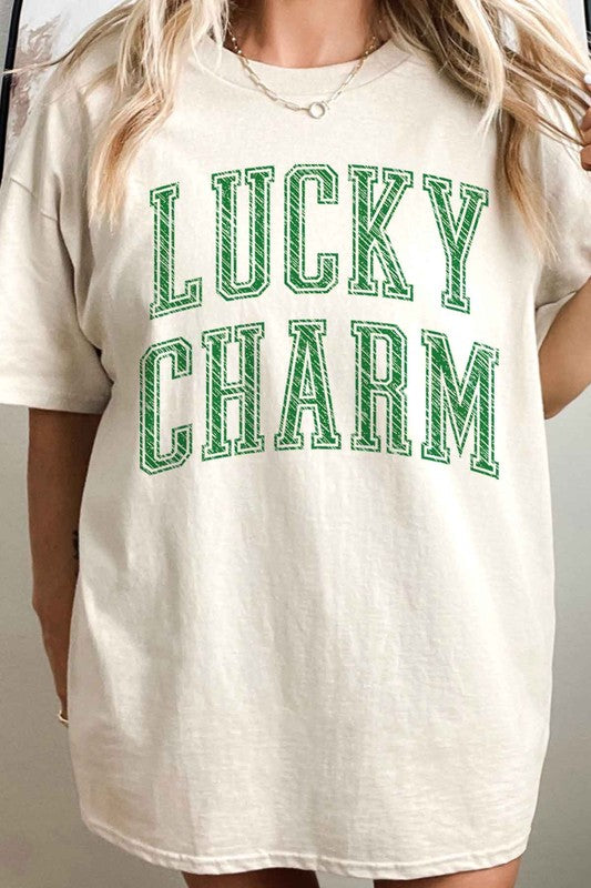 LUCKY CHARM ST PATRICKS OVERSIZED GRAPHIC TEE