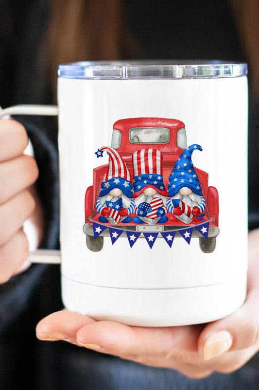 Patriotic Red Truck Gnome Travel Mug